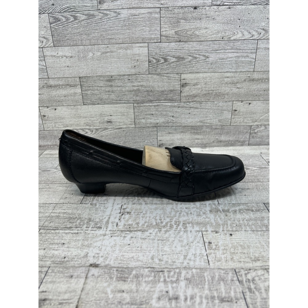 Born Blanche Buckle Strap Black Leather Kitten Heel Slip On Loafers Women Sz 10 - Picture 7 of 12